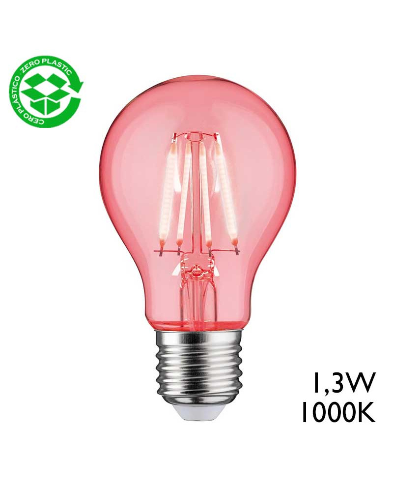 Bombilla LED E27 estándar de filamentos 1,3 W luz roja 1000 K