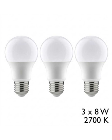 Set of 3 standard E27 8W LED bulbs in warm white 2700K opal finish
