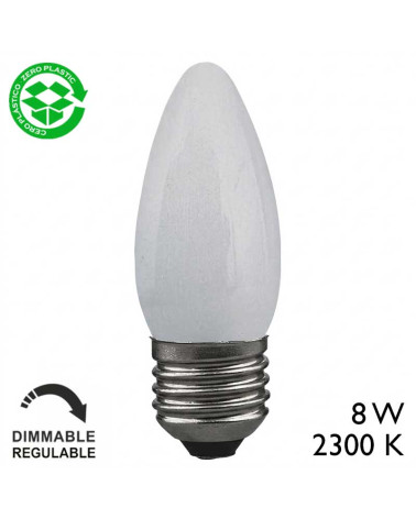 E27 8W dimmable incandescent candle bulb in frosted glass
