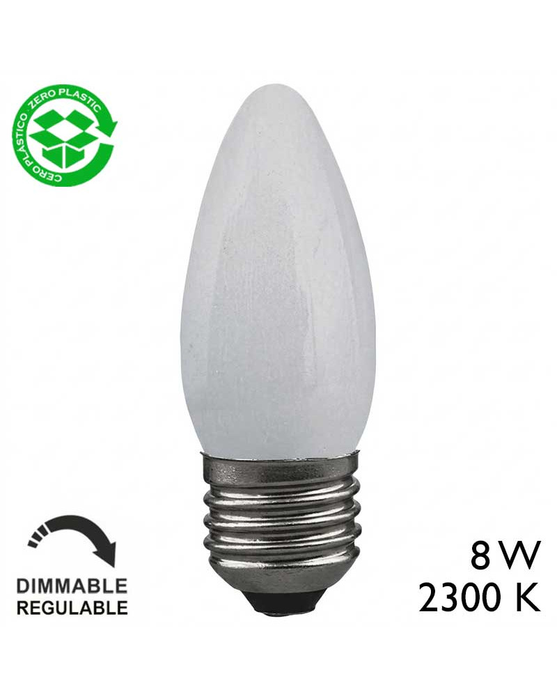 E27 8W dimmable incandescent candle bulb in frosted glass