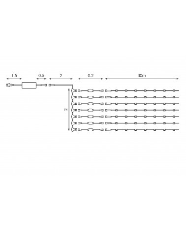 Techo de luz fija LED de 693 leds  blancos 12V cable transparente IP44 apto para exteriores con cable de alimentación.