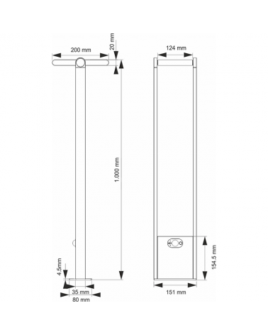 Solar bollard 60cm high Aluminum black color motion sensor automatic day/night LED 1.6W 4000K