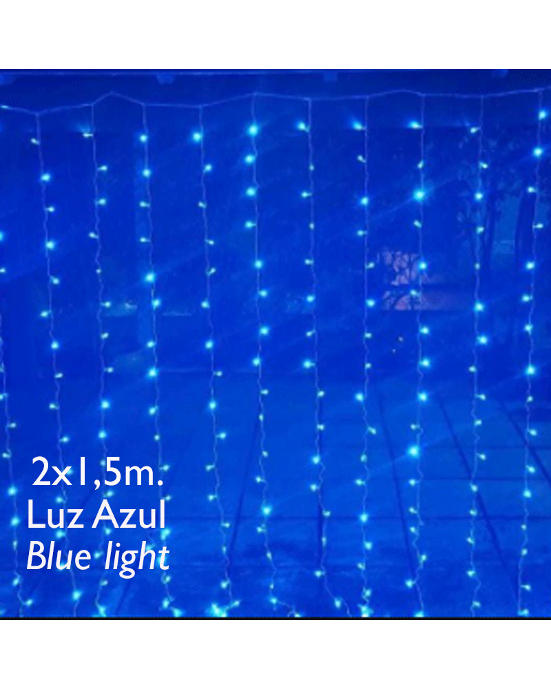 LED curtain lights 2x1.5m Blue Leds, clear capsule, connectable and for outdoor use IP65