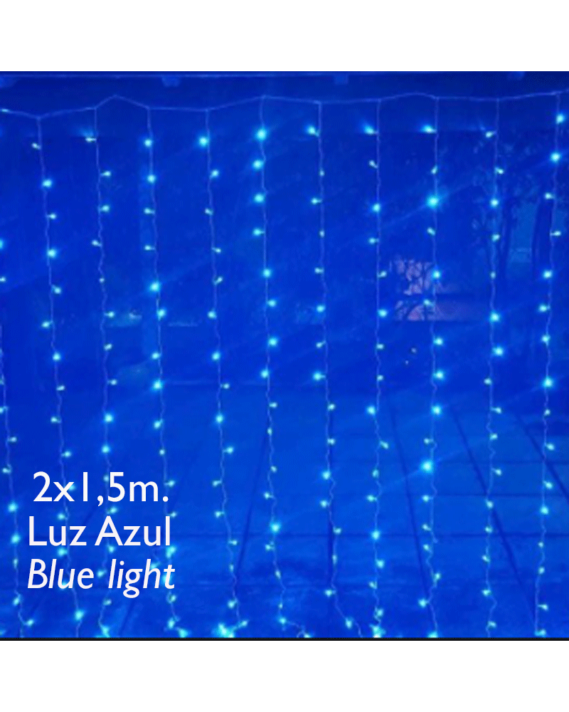 LED curtain lights 2x1.5m Blue Leds, clear capsule, connectable and for