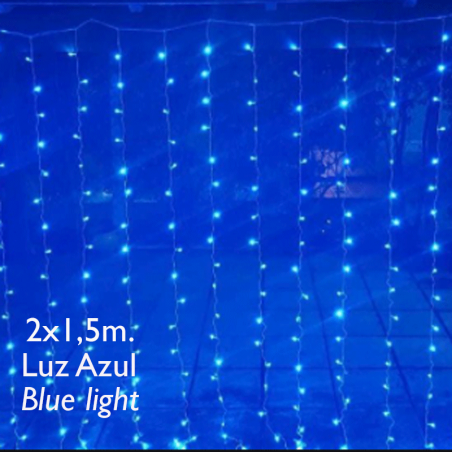Cortina LED 2x1,5m Leds azul, cápsula clara, empalmable y apta para exteriores IP65
