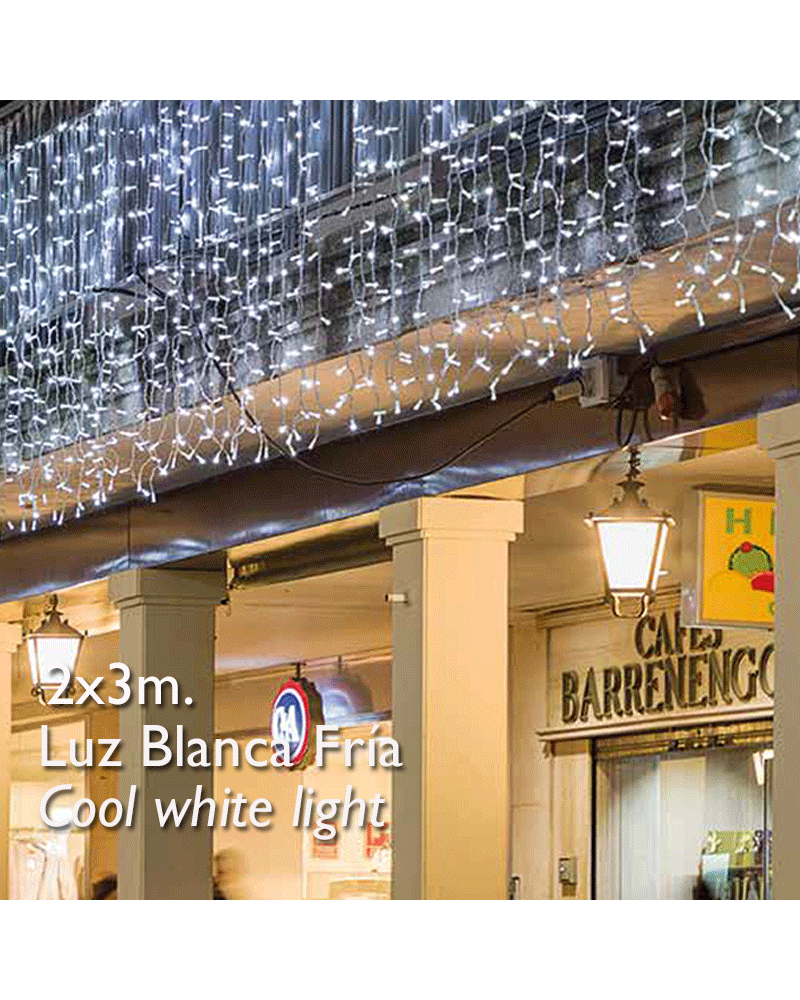 LED curtain lights 2x3m Leds cool white, white cable, clear capsule, connectable and for outdoor use IP65