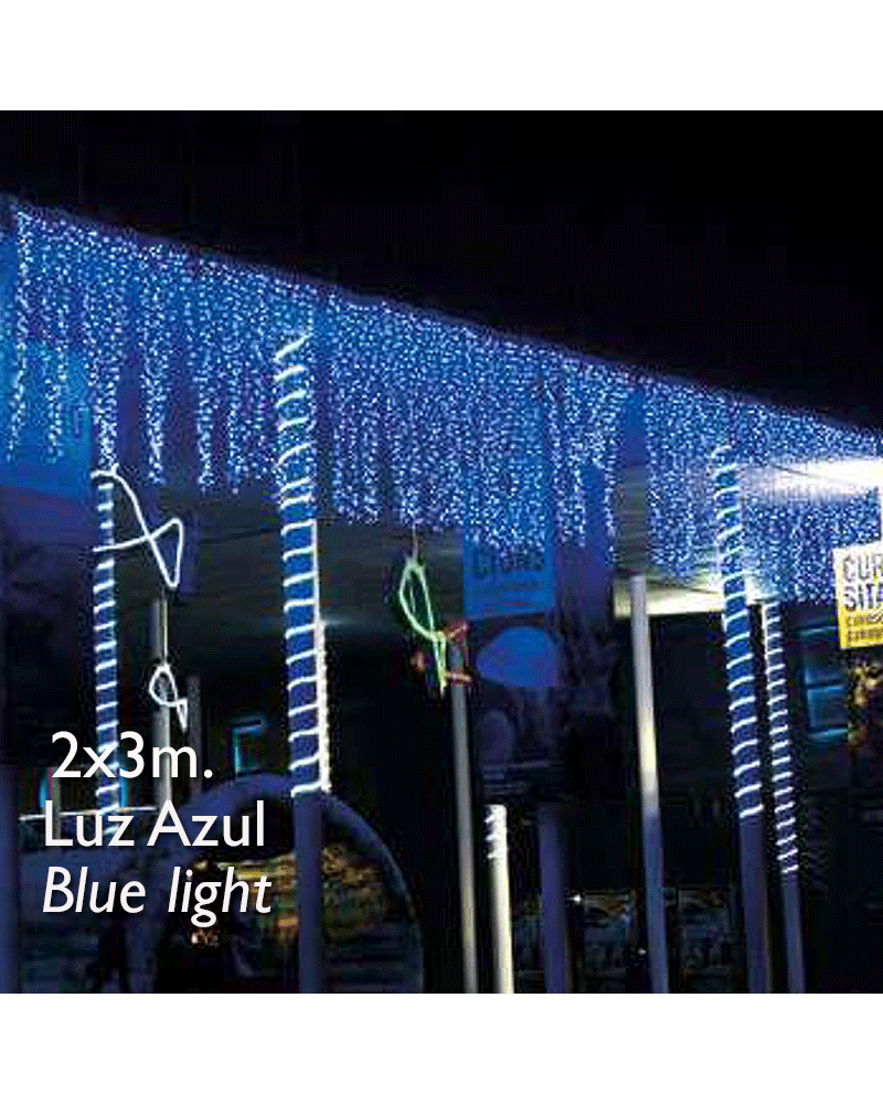 Cortina LED 2x3m Leds azul, cápsula clara, empalmable y apta para exteriores IP65