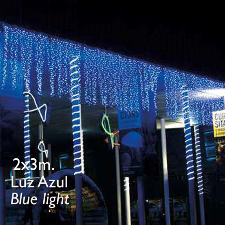LED curtain lights 2x3m Blue Leds, clear capsule, connectable and for outdoor use IP65