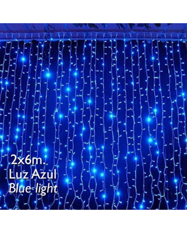 LED curtain lights 2x6m Blue Leds, clear capsule, connectable and for outdoor use IP65