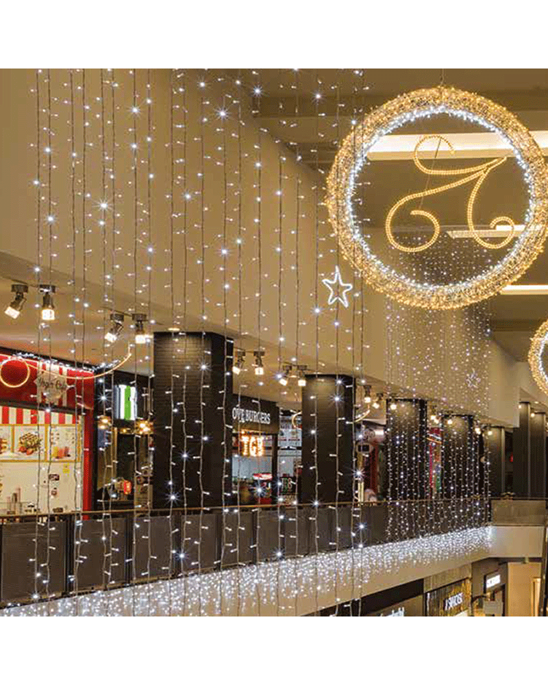 LED curtain lights 2x9m Leds cool white, white cable, clear capsule and for outdoor use IP65