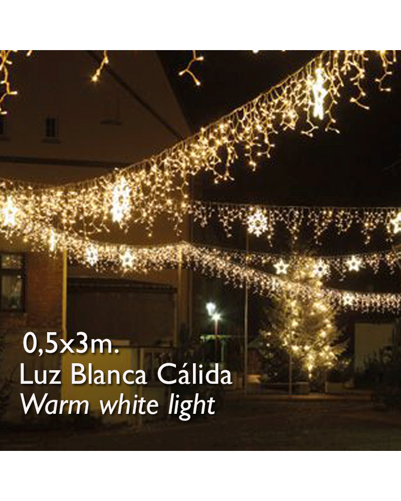 LED curtain lights 3x0.5m warm white ice effect, with 114 leds IP65 for outdoor use