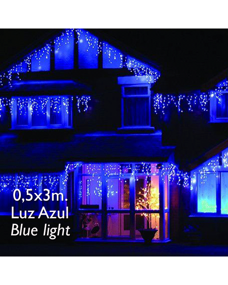 LED curtain lights 3x0.5m blue light white cable ice effect, with 114 leds IP65 for outdoor use