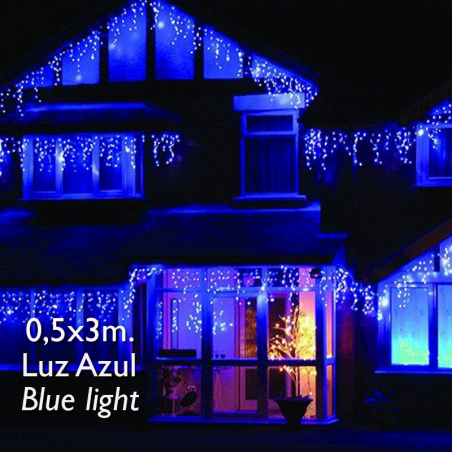 LED curtain lights 3x0.5m blue light white cable ice effect, with 114 leds IP65 for outdoor use