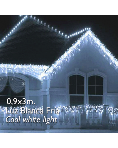 cortina de leds blanco frio 3x0,9m efecto hielo, con 174 leds ip65 apta para exterior