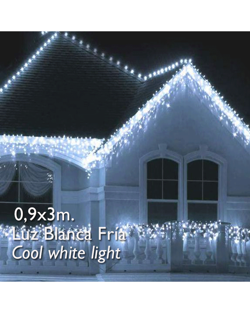 cortina de leds blanco frio 3x0,9m efecto hielo, con 174 leds ip65 apta para exterior