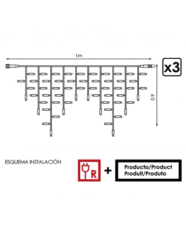medidas cortina de leds blanco frio 3x0,9m efecto hielo, con 174 leds ip65 apta para exterior