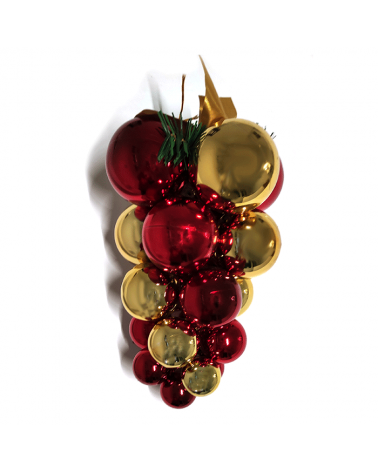 Cluster of sparkling Christmas baubles in maroon and gold finish