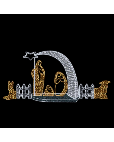 3D LED Christmas nativity scene with 5 figures, kite, fences and gate IP44 for outdoor use 24V