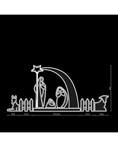 3D LED Christmas nativity scene with 5 figures, kite, fences and gate IP44 for outdoor use 24V