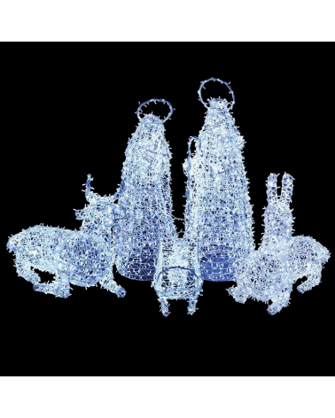 3D Christmas nativity scene with 5 LED figures IP44 for outdoor use 230V