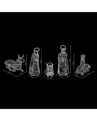 3D Christmas nativity scene with 5 LED figures IP44 for outdoor use 230V