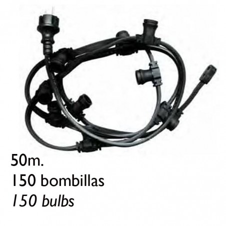 Professional  festoon light 50 meter string light with 150 E27 lamp holders for outdoor use IP44