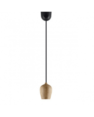 Bullet-shaped pendant in wood with black cable 60W E27
