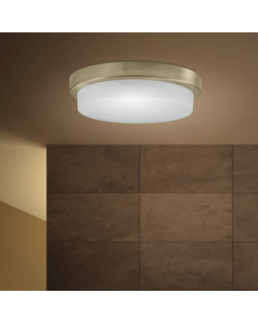 Simple matt glass disc ceiling light 32cm leather color base 3x60W E27