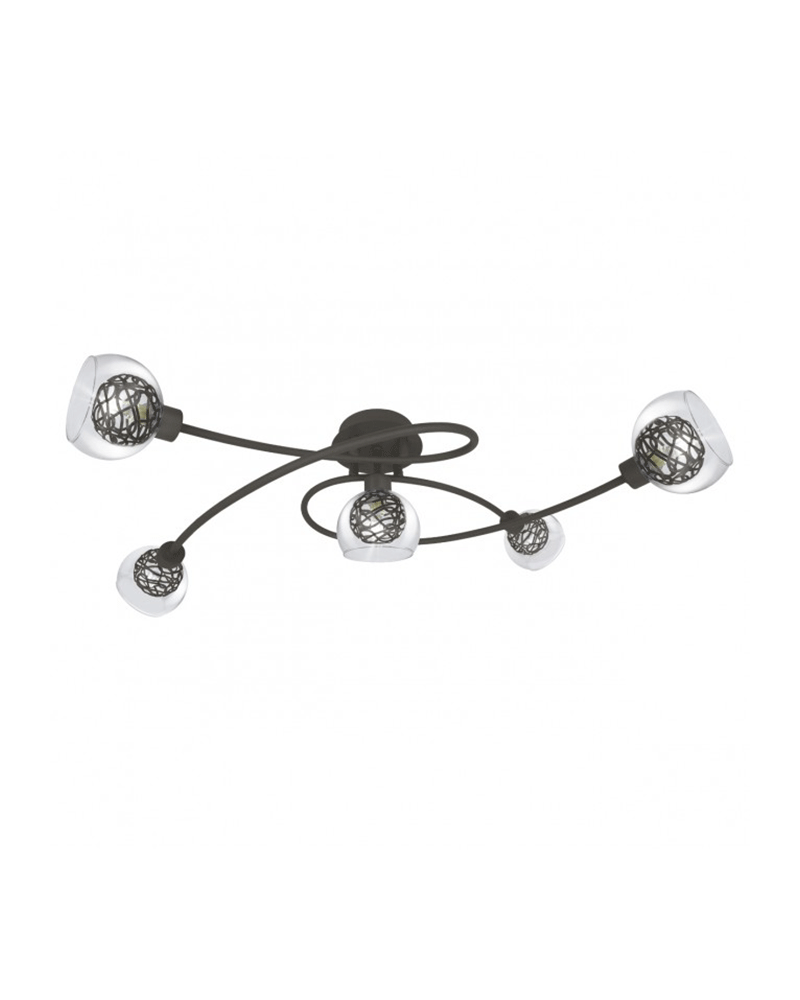 Ceiling lamp 5 spotlights in circle 80cm adjustable in glass+metal brown color 40W G9