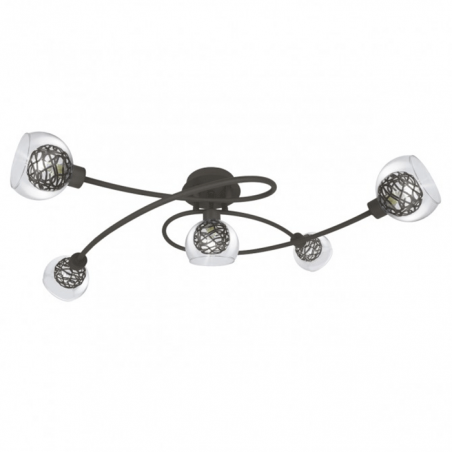 Ceiling lamp 5 spotlights in circle 80cm adjustable in glass+metal brown color 40W G9
