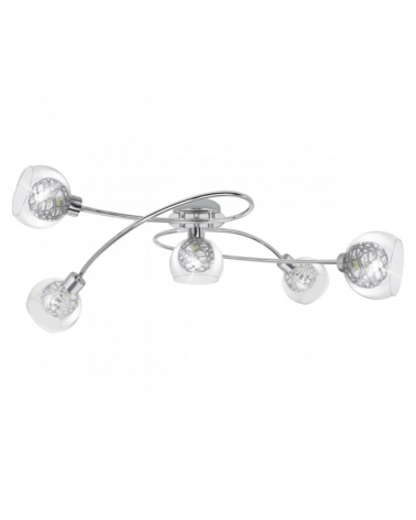 Ceiling lamp 5 spotlights in circle 80cm adjustable in glass+chrome metal 40W G9