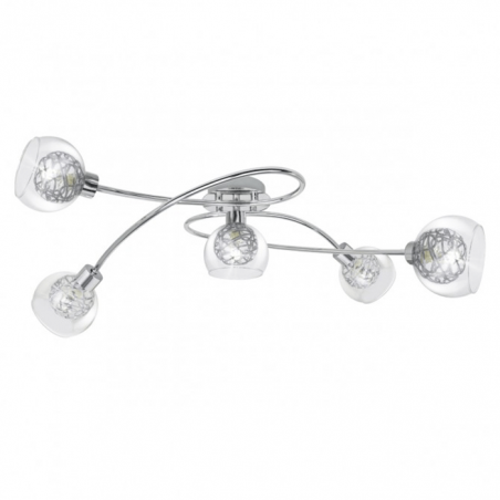 Ceiling lamp 5 spotlights in circle 80cm adjustable in glass+chrome metal 40W G9