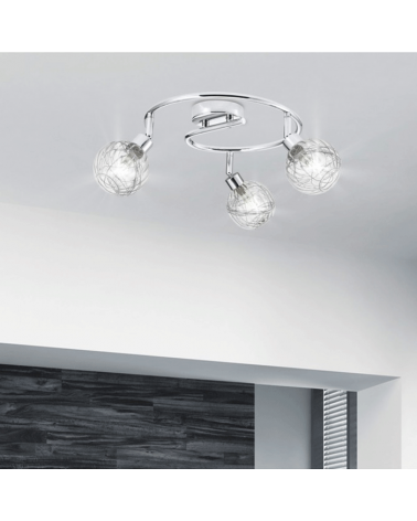 Circular ceiling light 42cm. 3 chrome glass lampshade spotlights with interior linear decoration 3 X 40W G-9