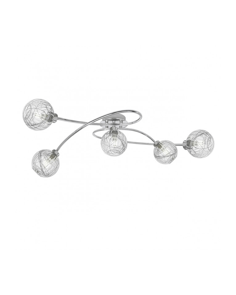 Ceiling light 63cm. 5 interlocking spotlights chrome glass lampshade with interior linear decoration 5 X 40W G-9