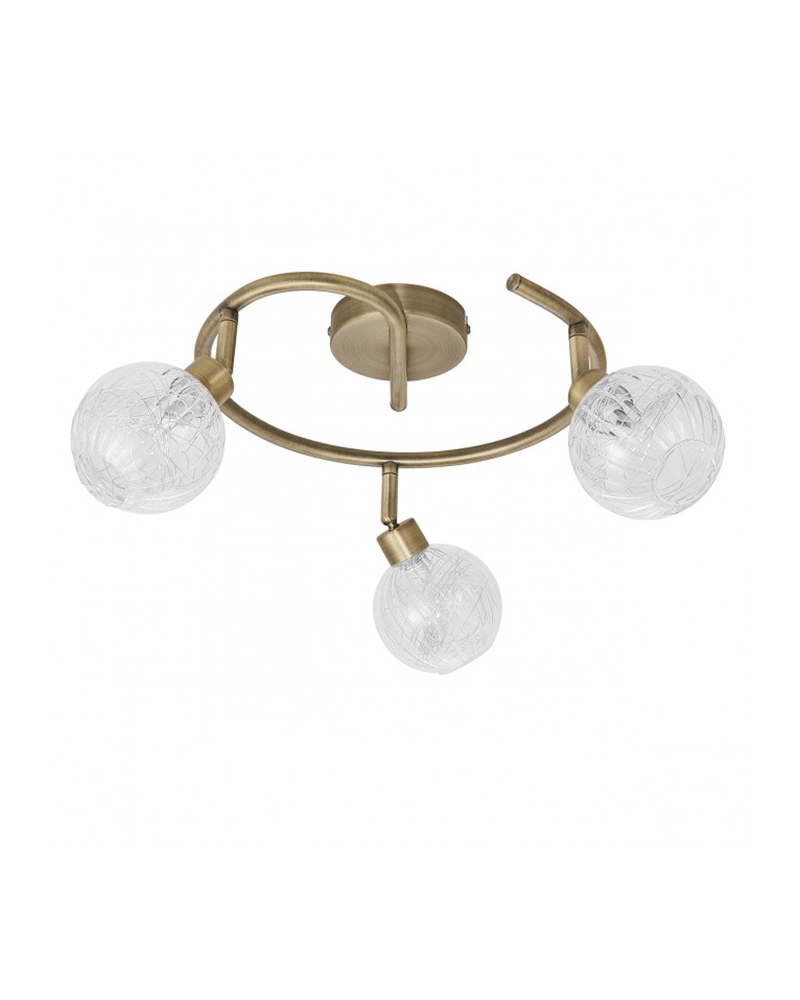 Circular ceiling light 42cm. 3 spotlights leather finish glass lampshade with interior linear decoration 3 X 40W G-9