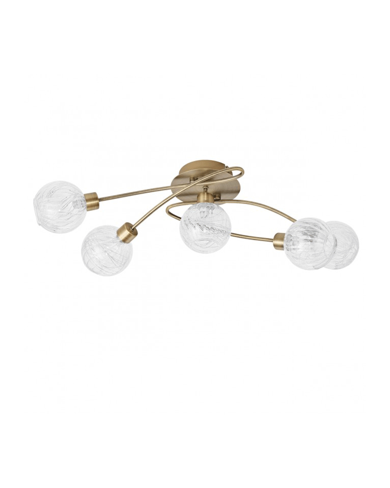 Ceiling light 63cm. 5 intertwined spotlights, leather finish glass lampshade with interior linear decoration 5 X 40W G-9
