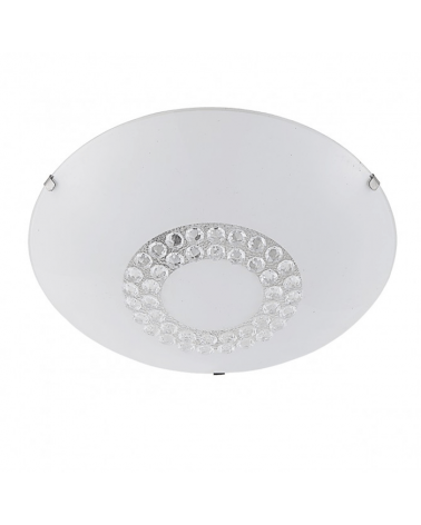 Ceiling light 30cm. white glass with cut glass ring 2 X 60W E-27