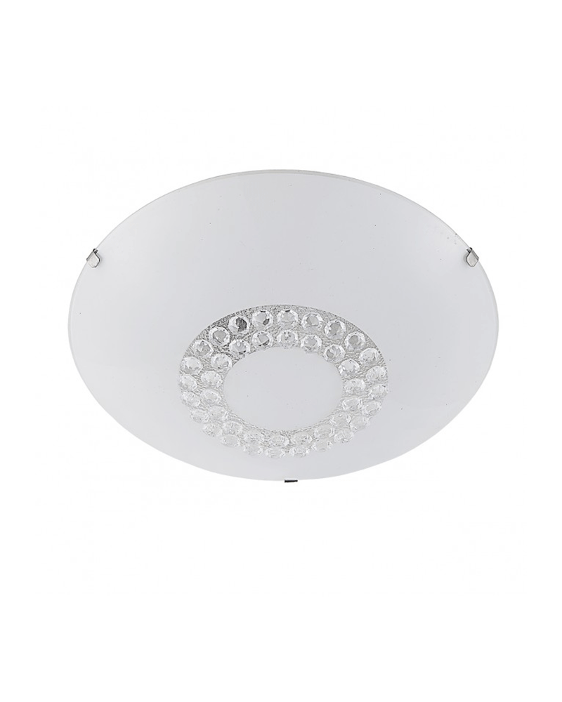 Ceiling light 30cm. white glass with cut glass ring 2 X 60W E-27