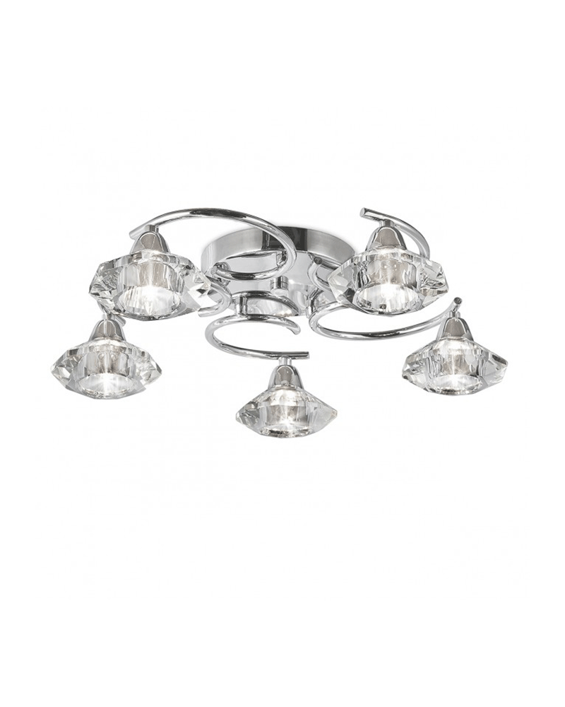 Ceiling lamp 48cm 5 crossed spotlights with diamond-shaped glass diffuser chrome finish 5 X 40W G10