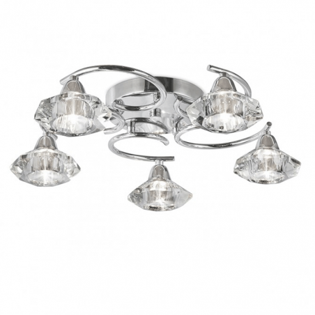 Ceiling lamp 48cm 5 crossed spotlights with diamond-shaped glass diffuser chrome finish 5 X 40W G10