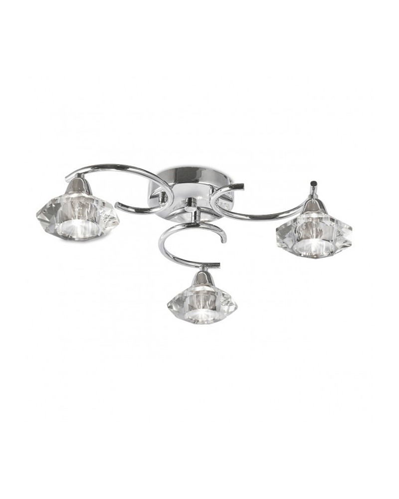 Ceiling lamp 42cm 3 crossed spotlights with diamond-shaped glass diffuser chrome finish 3 X 40W G9