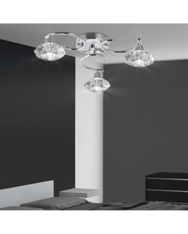 Ceiling lamp 42cm 3 crossed spotlights with diamond-shaped glass diffuser chrome finish 3 X 40W G9