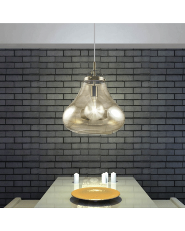 Ceiling lamp With bell-shaped glass lampshade and leather-colored metal 1x40W E27 35cm