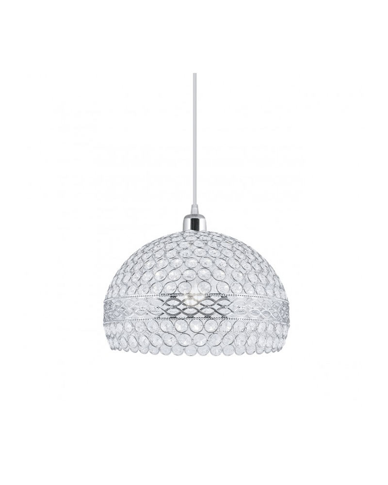Ceiling lamp with hemispherical glass lampshade with metal frames in chrome color 1x60W E27 31cm