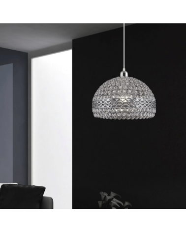 Ceiling lamp with hemispherical glass lampshade with metal frames in chrome color 1x60W E27 31cm