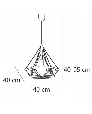 Black vintage Ceiling lamp 36cm black metal diamond structure and rope details E-27