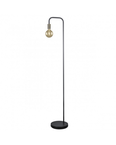 Floor lamp 155cm round black metal base with leather lamp holder 1 X 60W E-27