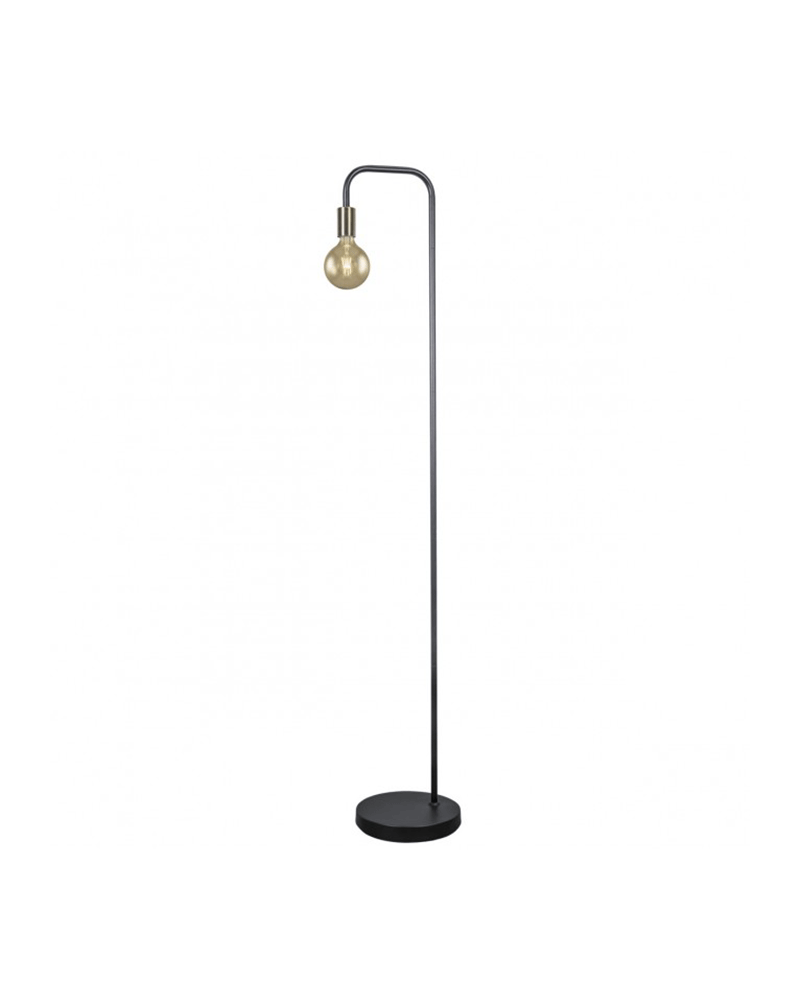Lámpara de pie 155cm base redonda metal negro con portalámparas en cuero  1 X 60W E-27