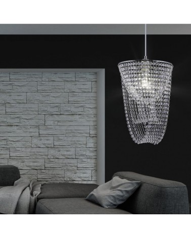 Chain ceiling lamp with pieces in acrylic imitation cut glass and metal chrome finish 1 X 60W E-27 45cm