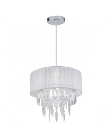 Chain ceiling lamp with fabric lampshade with acrylic tears and metal chrome finish 1 X 60W E-27 35cm